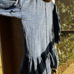 Free People Blue Textured babydoll dress